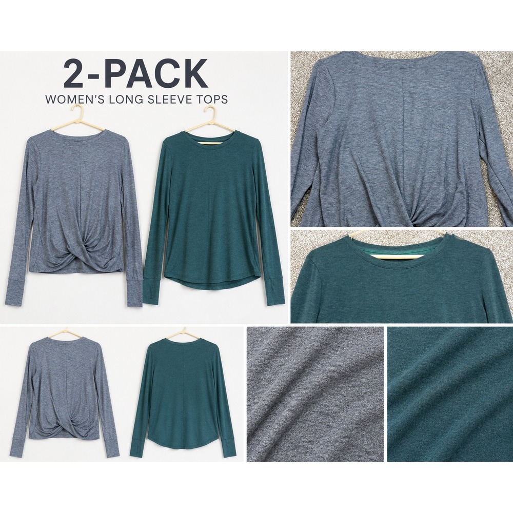 GapFit Breathe Womens Long Sleeve Workout Top Lot of 2 Green‎ Grey Twist Back M